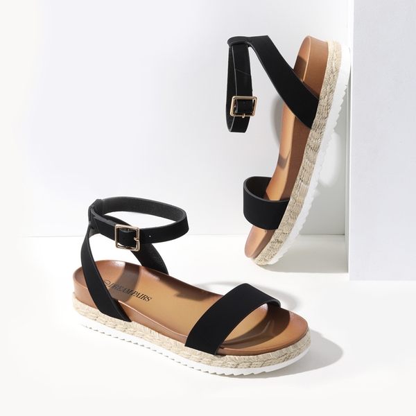 Open Toe Ankle-Strap Espadrille Platform Sandals - BLACK NUBUCK - 3